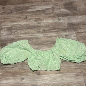 Billabong Light Green Floral Puff Sleeve Crop Top